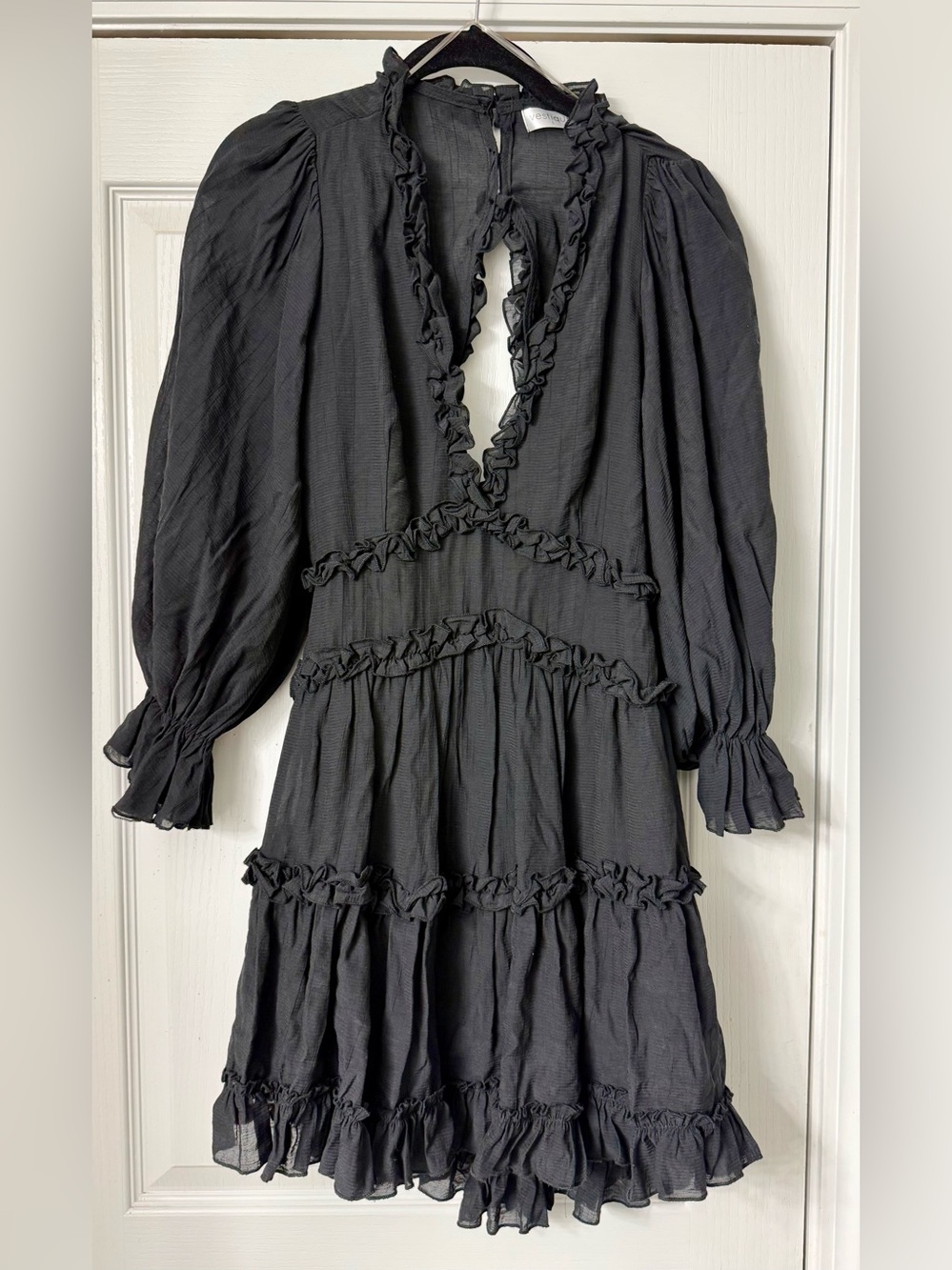 vestique Black Ruffled Backless Mini Dress